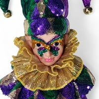 22" Mardi Gras Hanging Head Ornament in Harlequin Clothes