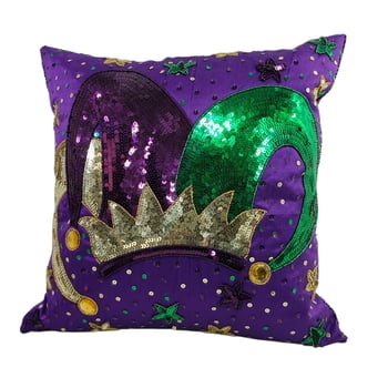 14" x 14" Purple Pillow w Jester Crown