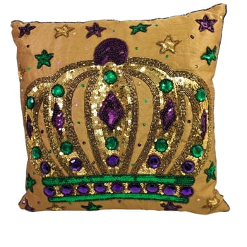 14" x 14Sq Gold Tones Pillow w Crown