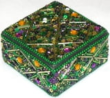 5" Sq Green Jeweled Criss Cross Box