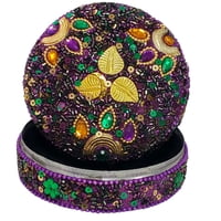 Round Purple Leaves Jeweled Box 4"