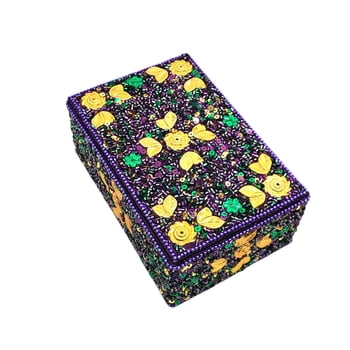 Purple Palm Leaves Jeweled Box 6" x 4" x 2.4"