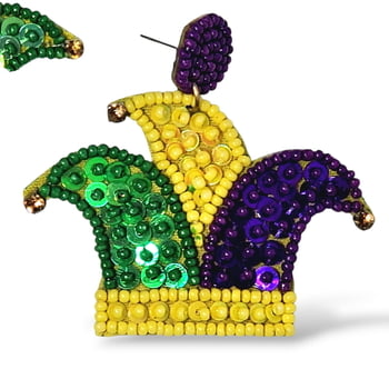 NEW 2" Seed Bead Jester Hat Earrings