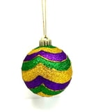 100 mm Round Mardi Gras Stripe Glitter Ornament