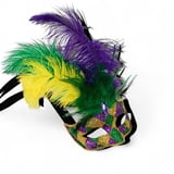 XL 8" x 12" Harlequin Glitter Mask w Feathers