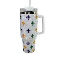 NEW!! Beaded 40 OZ Drinking Cup with Fleur de Lis