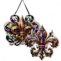 20"X20" Hanging Ribbon Fancy Fleur De Lis Plaque Sign