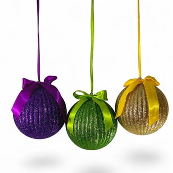 New!! 8" Assorted Glitter Balls w Hanging Ribbon Tie