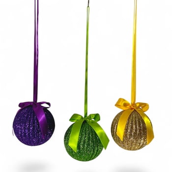 New!! 4.76" Assorted Glitter Balls w Hanging Ribbon Tie