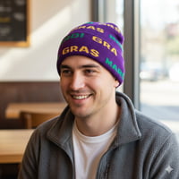 NEW!! Mardi Gras Beanie w Words Mardi Gras