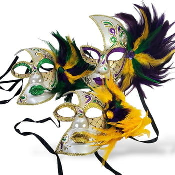 NEW Half Mask w Green Glitter and Feathers 10" x 9"