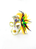 NEW!! Half Mask w Feathers and Gold Glitter 10" X 9"