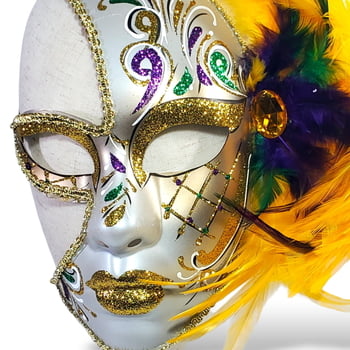 NEW!! Half Mask w Feathers and Gold Glitter 10" X 9"