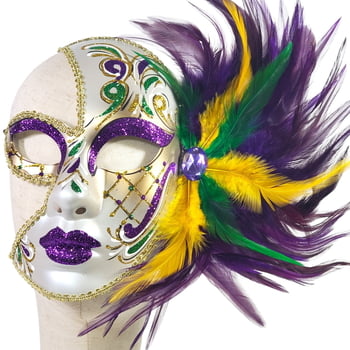 NEW!! Half Mask w Feathers and Glitter 9" X 10"