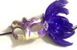 NEW!! 12" x 3" Purple Eye Mask w Purple Feathers