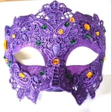 NEW!! 12" X 9" Purple Half Mask w PGG Jewels