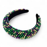 2"W X 7"H BEADED HEADBAND W PURPLE, GREEN , PEARLS
