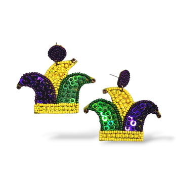NEW 2" Seed Bead Jester Hat Earrings