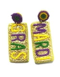 3" Seed Bead Gold MARDI GRAS Earrings