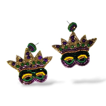 NEW!! 2" Seed Bead Mask Crown Earrings