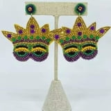 NEW!! 2" Seed Bead Mask Crown Earrings