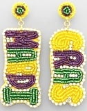 3" MARDI GRAS SEED BEAD EARRINGS