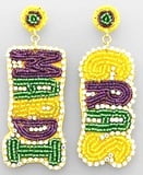 NEW!! 3" Seed Bead MARDI GRAS Earrings