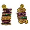 3" SEED BEAD MARDI GRAS WORD EARRINGS