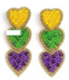 NEW!! 3" Seed Bead 3 Tier Heart Earrings