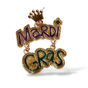 Mardi Gras Word Earrings 2" x 1.5"