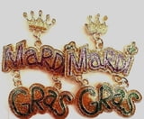 NEW!! Mardi Gras Word Earrings 2" x 1.5"