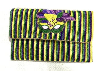 NEW!!9" X 6" Mardi Gras Striped Purse w Mask