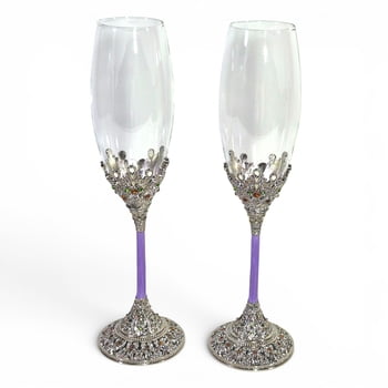 New!! 13.5" Set of 2 Purple Enamel Stem Champagne Flutes (Fall 2026 shipping)