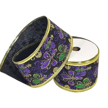 New!! 2.5" X 10' Wired Black Fleur de Lis Ribbon (Fall 2026 shipping)