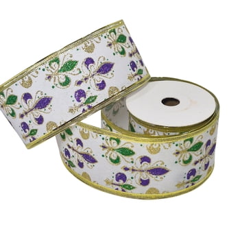 New!! 2.5" X 10' Wired White Fleur de Lis Ribbon (Fall 2026 shipping)