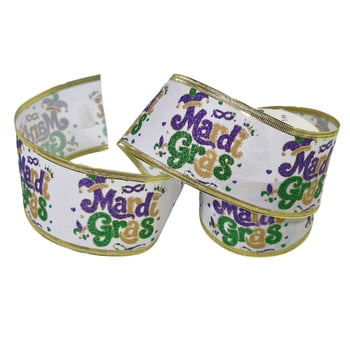 New!! 2.5" X 10' Wired Mardi Gras Words Ribbon (Fall 2026 shipping)