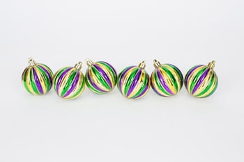 2.5" Vertical Stripe Bx of Mardi Gras Ornaments