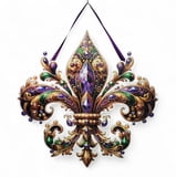 20"X20" Hanging Ribbon Fancy Fleur De Lis Plaque Sign