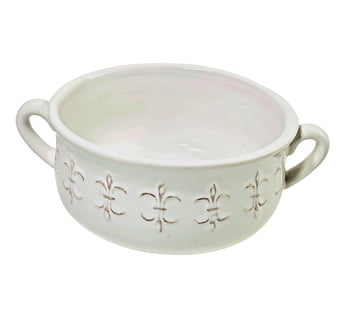 Double Handled White Fleur de Lis Gumbo Bowl