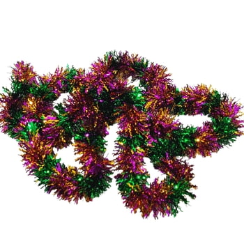 3.5" X 9' Mardi Gras Squiggly Tinsel Garland