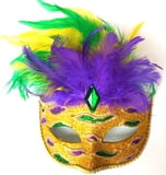 6" x 8" Gold Sequin Mask w Feathers